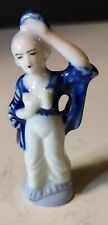 Colonial Lady Figurine Blue and White Delft Vintage Porcelain Figurine 3.5 in picture