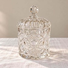 Vintage Imperial Glass Hobstar Roanoke Star Lidded Biscuit Barrel Candy Jar 8” picture