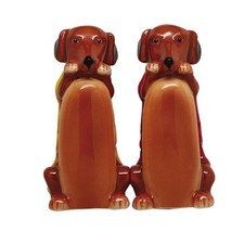 Hot Dogs Dachshund Ceramic Salt and Pepper Shaker Set 3.5 Inch picture