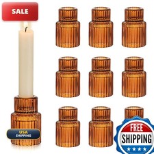 Hewory Amber Glass Candle Holders 10 PCS Ribbed Taper picture