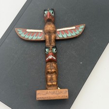 Vintage Pearlite Canada Handcrafted Thunderbird Bear Totem Pole Figurine picture