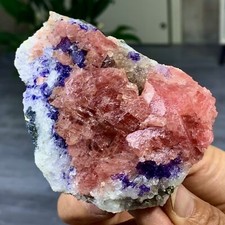 319G Natural rhodochrosite and purple fluorite specimen restoration-museum level picture