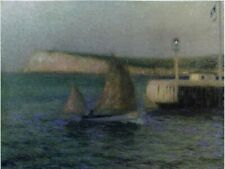 Dream-art Oil painting Henri-Le-Sidaner-The-Treport-Jetty impression harbor art picture