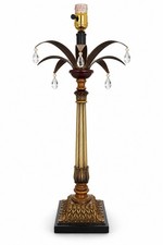 Vintage Tall Column Carved Wood 25” Hollywood Regency Plume Lamp picture