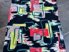 Design Caravan 1950’s BLACK Space Atomic Mid Century Barkcloth Vintage Fabric picture