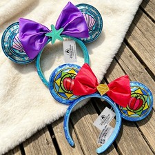 Disney- Princess Stained Glass Snow White & Ariel Minnie Ears Loungefly Headband picture
