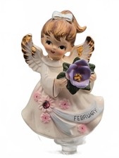 Vintage February Angel Figurine with Purple Flower and Gold Accents picture