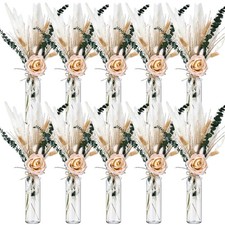 Qinyoung 10 Set Pampas Grass Centerpiece 10 Glass Jars 10 Roses 80 Stems picture