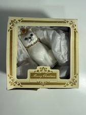 Vintage Impuls Mouth Blown Hand Painted Glass White Cat Ornament Poland picture