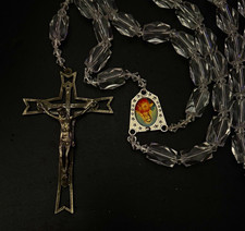 Clear Faceted Vintage Lucite Bead Large Wall Rosary Crucifix Medal Italy picture