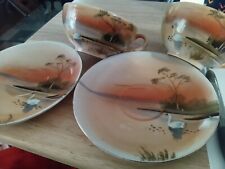 Vtg 2 Tea Cups & 2 Saucers Swans BY LAKE NYGOYA JAPAN{HAND PAINTED} picture