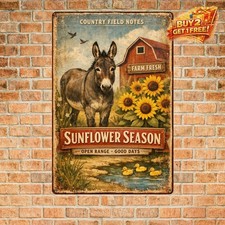 Rustic Donkey and Sunflower Home Decor Metal Tin Sign 8x12 picture