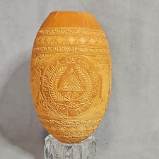 Vintage Hand Carved Nicaraguan Gourd Art - National Coat of Arms Jícara Folk Art picture