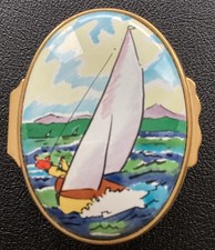 Vintage Halcyon Days Enamels Box Designed by Tiffany & Co Sailboat Dolphin picture