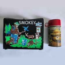 RARE Vintage 1965 Smokey Bear Vinyl Lunchbox with Thermos Complete Set picture
