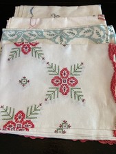 GORGEOUS LOT OF *4*LARGE  VINTAGE HAND EMBROIDERED TABLECLOTHS picture