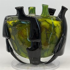 Pino Signoretto Murano  Green & Black Art Glass Vase picture