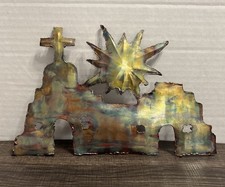 Handmade Metal Art Cross Star Of Bethlehem Scene Christian iridescent picture