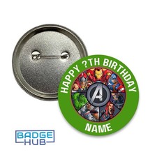 Personalised 58mm Birthday Badge | Name and Age | Assemble Superhero Inspired picture