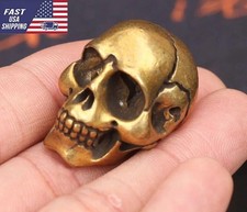 Brass Skull Head Figurine Ornament Punk HipHop Skeleton Miniature Statue Gifts picture