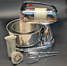 Vintage 1950s Dormeyer Silver Chef 4300 Chrome Mixer Set Kaufmann’s Pgh History picture