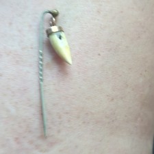 This antique Victorian-era dangle stickpin features a genuine animal tooth  picture