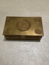Vintage 1950’s Chinese Brass Trinket Box With Wood Lining picture