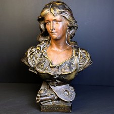 Antique Mignon Art Nouveau Polychrome Ceramic Bust After Le Guluche C. 1900 picture