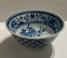 Vintage Japanese Arita Porcelain Blue White Chrysanthemum Floral Rice Bowl 6