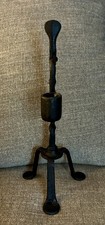 Vintage J.W Fiske wrought  Iron Candle taper holder Rushlight twisted stem black picture