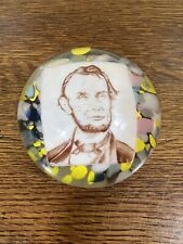 John Degenhart Sulphide Abraham Lincoln Portrait Art Glass Paperweight Patriotic picture