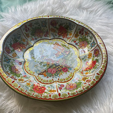 Daher Floral Vintage 1971 Plate Tin D-9711 Gold Trim Round Made in England picture