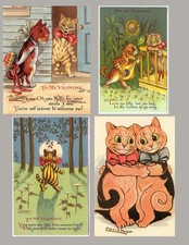 Set of 4 LOUIS WAIN CATS Valentines Love - Photo POSTCARDS - 4 x 6 in each picture