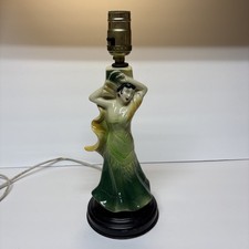 VTG 40'S 50’s CERAMIC FLAMENCO DANCER LADY LAMP GREEN RETRO KITSCHY WORKS picture