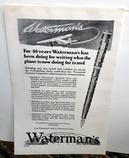 1929 Waterman’s Fountain Pen Ad – Airplane Ink Writing Promo Vintage picture