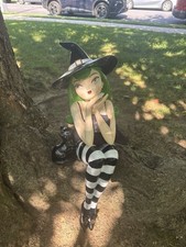NWT Viral Halloween Bella Lux Green Haired Witch Shelf with Cat Figurine picture