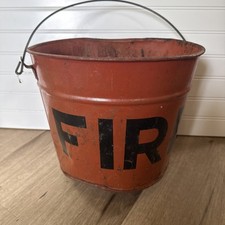 Vintage Original Fire Bucket Galvanized Antique Red Black Firefighter Equipment picture