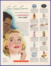 Vintage 1952 F.W. WOOLWORTH Co. Cosmetics Hair Care Freshies Mints 50's Print Ad picture