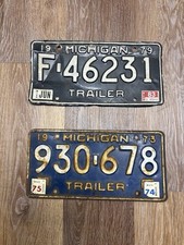 Lot of 2 Vintage Michigan Trailer License Plates 1973 930-678 & 1979 F-46231 picture