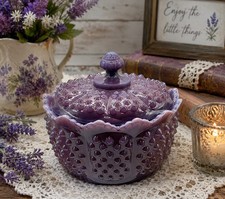 Mosser Glass Gigi Hobnail Butter Tub Eggplant Purple Covered Candy Dish USA picture