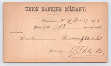 1873 Union Banking Company Fredonia NY Postal Card Marsellus Bros Rochester picture