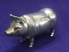 ANTIQUE MINIATURE FIGURAL PIG MATCH SAFE HOLDER WITH RED EYES picture