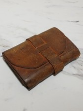 Antique 1800s Civil War Era Brown Leather Folding Wallet. picture