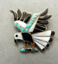 VTG ZUNI COBBLESTONE INLAID AMERICAN EAGLE IN FLIGHT PIN BROOCH, AZ ESTATE picture