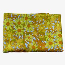 Vintage 1960s Hippie Flower Power Daisies Flat Sheet 72x104 Inches Fabric Yellow picture
