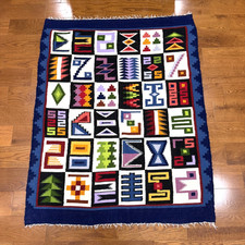 Vintage Peruvian Hand Woven Wool Wall Hanging Tapestry Rug Boho Aztec Inca 50x42 picture