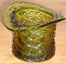 Vintage GREEN GLASS HAT Vase Button Daisy pattern picture