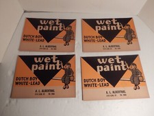 Vintage 1930's Wet Paint Sign Dutch Boy White Lead New Old Stock NOS Set of 4 picture