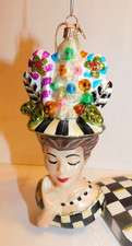 Mackenzie Childs Retired Granny Kitsch Lady Portrait Glass Ornament, NIB picture