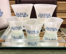 Set 5 Dynaware Pyr-O-Rey Milk Glass Blue Cornflower Daisy Custard Cups RAMEKINS picture